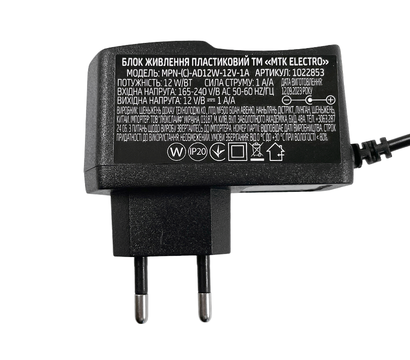 Изображение 3 Блок питания для камер МТК MPN-(С)-AD12W-12V-1A пластмассовый, Ток (А): 1 A