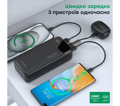 Изображение 4 Повербанк Choetech B730 30000mAh 22.5W QC3.0 PD3.0 Black, Емкость батареи: 30000 мА/ч