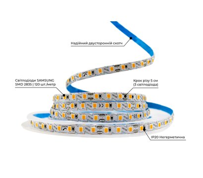 Изображение 2 LED лента Prolum SG 2835-120 IP20 12V 2800-3200К, warm white под 12В