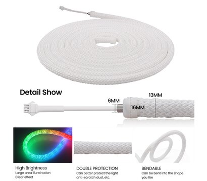 Зображення 8 LED Светодиодный неон Prolum 3535-120 5V, RGB Full Color на