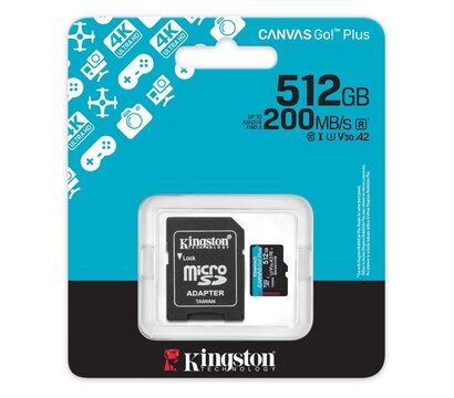 Зображення 3 Карта пам`яті Kingston Canvas Go! Plus microSDXC 512GB UHS-I/U3 Class 10 + SD-адаптер - SDCG4/512GB