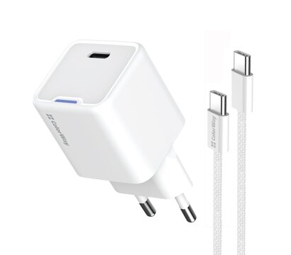 Изображение 2 Зарядное устройство ColorWay GaN Mini 35W PD Port PPS USB-C White + кабель USB Type-C — CW-CHS056PDC-WT