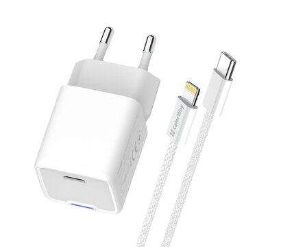 Зображення 4 Зарядний пристрій ColorWay GaN Mini 20W PD Port PPS USB-C White + кабель Lightning — CW-CHS059PDL-WT