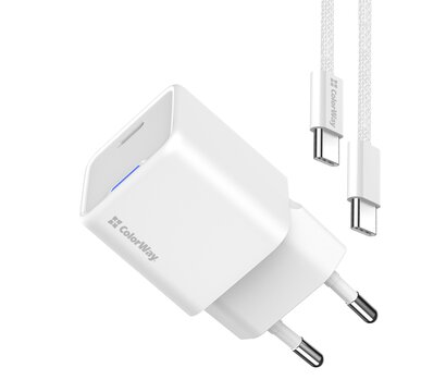 Изображение 4 Зарядное устройство ColorWay GaN Mini 25W PD Port PPS USB-C White + кабель USB Type-C — CW-CHS052PDC-WT