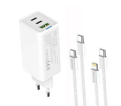 Изображение 4 Зарядное устройство ColorWay GaN Mini 65W PD Port PPS USB (USB-2C1A) White + кабель Type-C&Lightning — CW-CHS058PDCL-WT