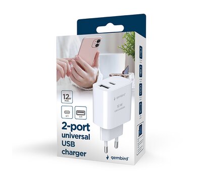 Зображення 4 Зарядний пристрій Gembird TA-UC-2AC12-01-BK (1USBх2.4A + 1USB-Cх2.4A) Black