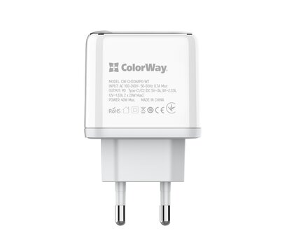 Изображение 5 Зарядное устройство ColorWay Power Delivery Port PPS USB (Type-C PD + Type-C PD) (40W) White — CW-CHS048PD-WT