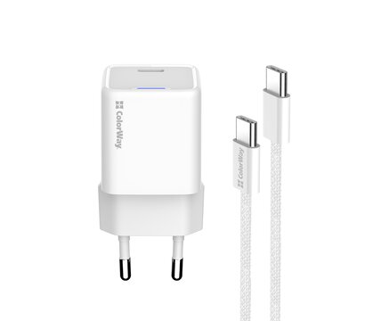 Изображение 6 Зарядное устройство ColorWay GaN Mini 25W PD Port PPS USB-C White + кабель USB Type-C — CW-CHS052PDC-WT