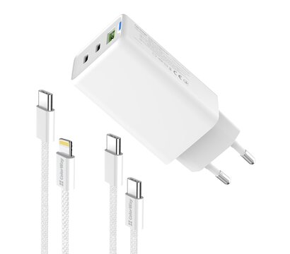 Изображение 6 Зарядное устройство ColorWay GaN Mini 65W PD Port PPS USB (USB-2C1A) White + кабель Type-C&Lightning — CW-CHS058PDCL-WT