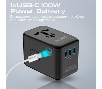 Изображение 3 Зарядное устройство Promate TripMate-GaN100 100W Black