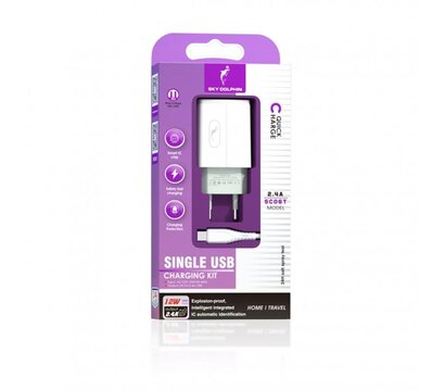 Изображение 2 Зарядное устройство SkyDolphin SC06T (1USBx2.4A) White + кабель USB Type-C — SDMZP-000179