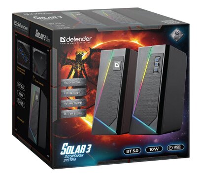 Изображение 3 Акустическая система 2.0 Defender Solar 3 Bluetooth Light USB Black — 65103