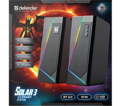 Изображение 4 Акустическая система 2.0 Defender Solar 3 Bluetooth Light USB Black — 65103