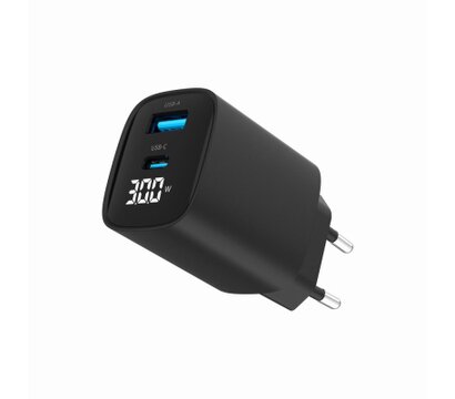 Зображення 2 Зарядний пристрій Gembird 1xUSB-A (QC3.0 18W) + 1 Type-C (PD20W) LCD black — TA-UC-PDQC30LCD-BK-01