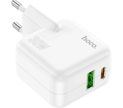 Изображение 2 Зарядное устройство Hoco C111A Lucky 1xUSB-C PD30W + 1xUSB QC3.0 White — 6931474790866