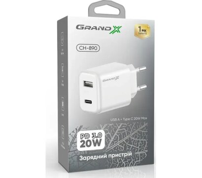 Изображение 3 Зарядное устройство Grand-X CH-890 Fast Charge 1xUSB-C PD20W + 1xUSB QC4.0 + AFC SCP FCP Black — CH-890