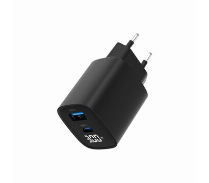 Зображення 5 Зарядний пристрій Gembird 1xUSB-A (QC3.0 18W) + 1 Type-C (PD20W) LCD black — TA-UC-PDQC30LCD-BK-01