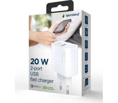 Зображення 6 Зарядний пристрій Gembird USB-A + Type-C (PD20W + QC3.0 18W) white — TA-UC-PDQC20-01-W