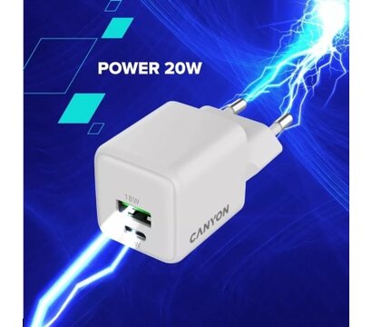 Зображення 6 Зарядний пристрій Canyon CU20AC GaN 20W 1xPD 1xQC EU White — CNS-CUW20AC