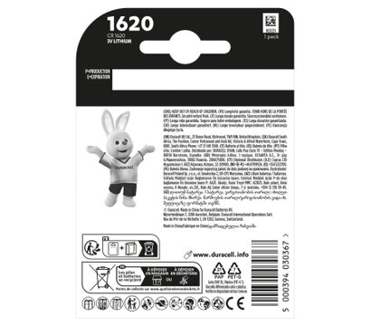 Зображення 3 Батарейка Duracell CR1620 3V, 1шт.