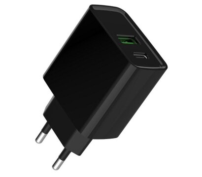 Зображення 2 Зарядний пристрій Gembird 1xUSB-A + 1 Type-C (PD20Вт + QC3.0 18Вт) Black — TA-UC-PDQC20-01-BK
