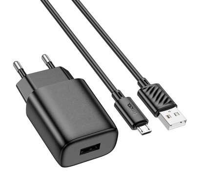 Зображення 2 Зарядний пристрій Hoco C134A Solid USB + cable USB to Micro 5P Black — 6942007621335