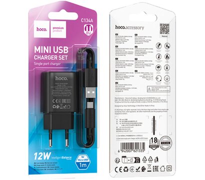 Зображення 5 Зарядний пристрій Hoco C134A Solid USB + cable USB to Micro 5P Black — 6942007621335