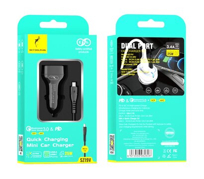 Зображення 2 Зарядний пристрій SkyDolphin SZ19V PD 20W + QC3.0 20W Black + кабель microUSB — AZP-00010