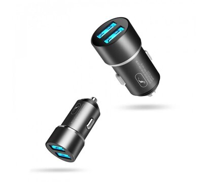 Зображення 2 Зарядний пристрій SkyDolphin SZ02L Aluminium (2USB, 2.4A) Black + кабель Lightning — AZP-000071