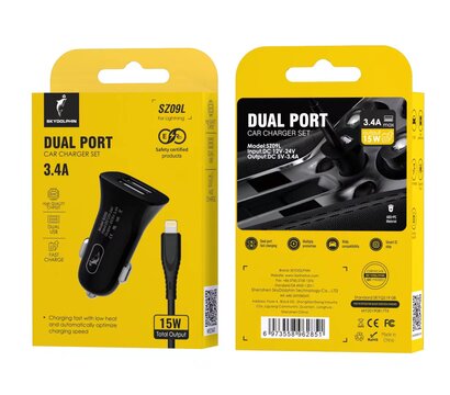 Зображення 2 Зарядний пристрій SkyDolphin SZ09L (2USB, 3.4A) Black + кабель Lightning — AZP-000109