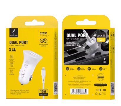 Зображення 2 Зарядний пристрій SkyDolphin SZ09L (2USB, 3.4A) White + кабель Lightning — AZP-000108