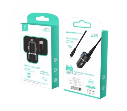 Зображення 3 Зарядний пристрій SkyDolphin SZ02L Aluminium (2USB, 2.4A) Black + кабель Lightning — AZP-000071