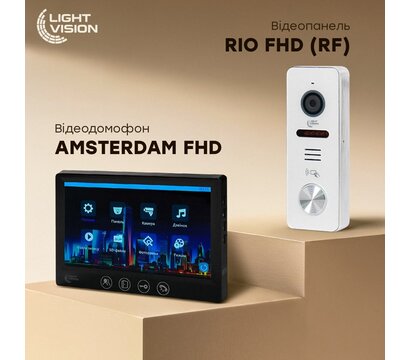 Зображення 6 Домофонний комплект LightVision Amsterdam FHD Black + RIO FHD (RF) White + Trinix TRX Fass Steel сенсорні кнопки