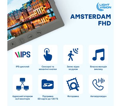 Зображення 7 Комплект відеодомофона LightVision Amsterdam FHD Grey + RIO FHD Grey + Trinix TRX Fass Steel, Колір (домофон + панель): сірий + сірий