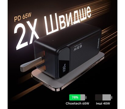 Зображення 4 Батарея мобільна Choetech B733 50000 mAh 65W QC3.0 PD3.0 Black (B733-CCBK)