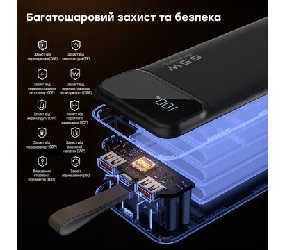 Зображення 8 Батарея мобільна Choetech B733 50000 mAh 65W QC3.0 PD3.0 Black (B733-CCBK)