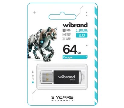 Изображение 2 USB флешка Wibrand Cougar 64GB USB 2.0 Black (WI2.0/CU64P1B)