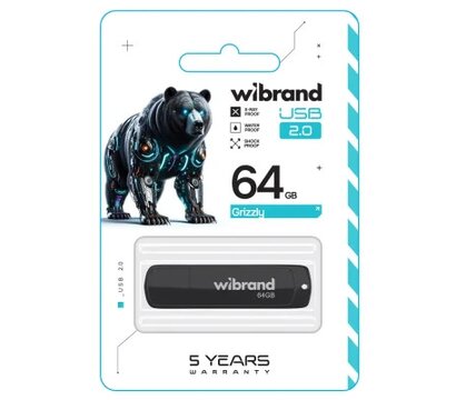 Зображення 2 USB флеш накопичувач Wibrand Grizzly 64GB USB 2.0 Black (WI2.0/GR64P3B)