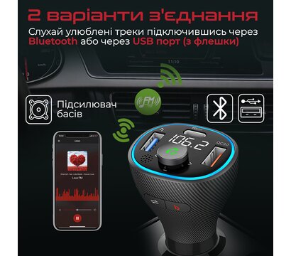 Зображення 2 FM трансміттер для авто Promate PowerTune-38w Black без пульта