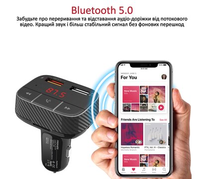 Зображення 2 FM модулятор Promate SmarTune-2+ Black з Bluetooth