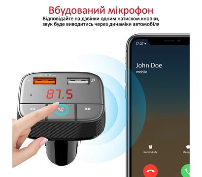 Зображення 4 FM модулятор Promate SmarTune-2+ Black з Bluetooth