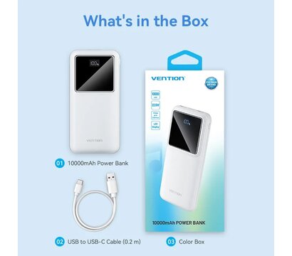 Зображення 4 Батарея універсальна Vention 10000mAh PD QC 3.0 White (FHKW0)