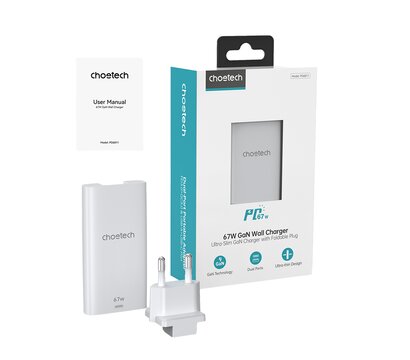 Зображення 4 Зарядний пристрій Choetech PD6011 67W GaN Ultra Thin Wall Charger White (PD6011-EU-WH)