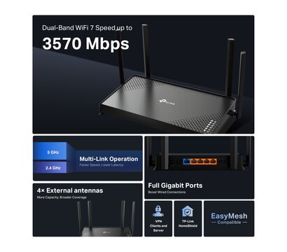 Зображення 4 Маршрутизатор для дому та офісу TP-Link Archer BE220