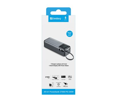 Зображення 5 Універсальна мобільна батарея Sandberg All-in1 27000mAh PD 240W Grey (421-31)
