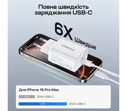 Изображение 5 Зарядное устройство Choetech USB-C PD 45W Wall Charger White (PD3042)