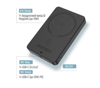 Зображення 6 Універсальна мобільна батарея ColorWay 15W MagSafe 10000mAh Black (CW-PB100LPA1BK-WPDD)