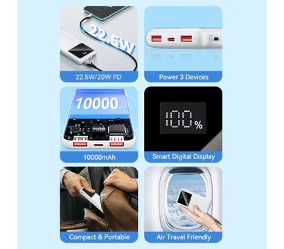 Зображення 6 Батарея універсальна Vention 10000mAh PD QC 3.0 White (FHKW0)