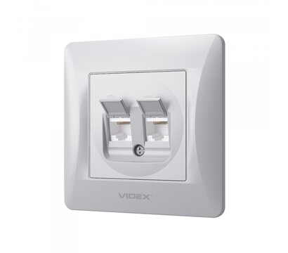 Зображення 3 Розетка Videx Binera CAT6+CAT6 Silver Silk (VF-BNSK2PC6-SS) з шторками