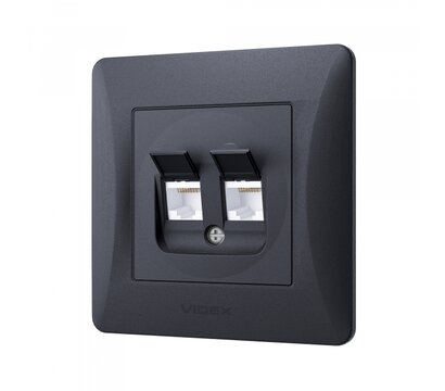 Зображення 3 Розетка Videx Binera CAT6+CAT6 Black Graphite (VF-BNSK2PC6-BG) прихованого типу